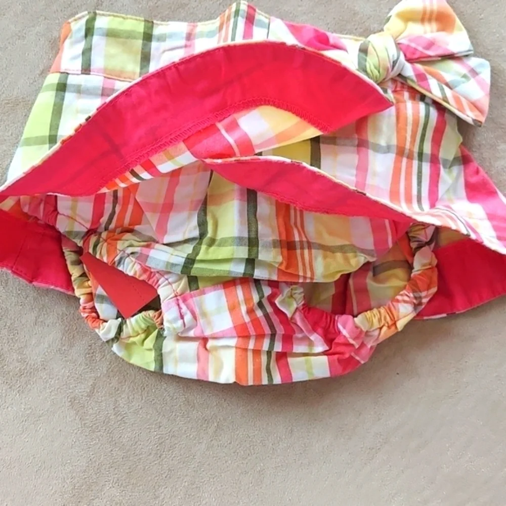 Gymboree Bow Plaid Skirt Skort - pink green beige - size 6-12 months